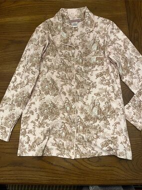 Schweitzer Linen 100% Cotton Pink Toile Button-Front Pajama Top, size small